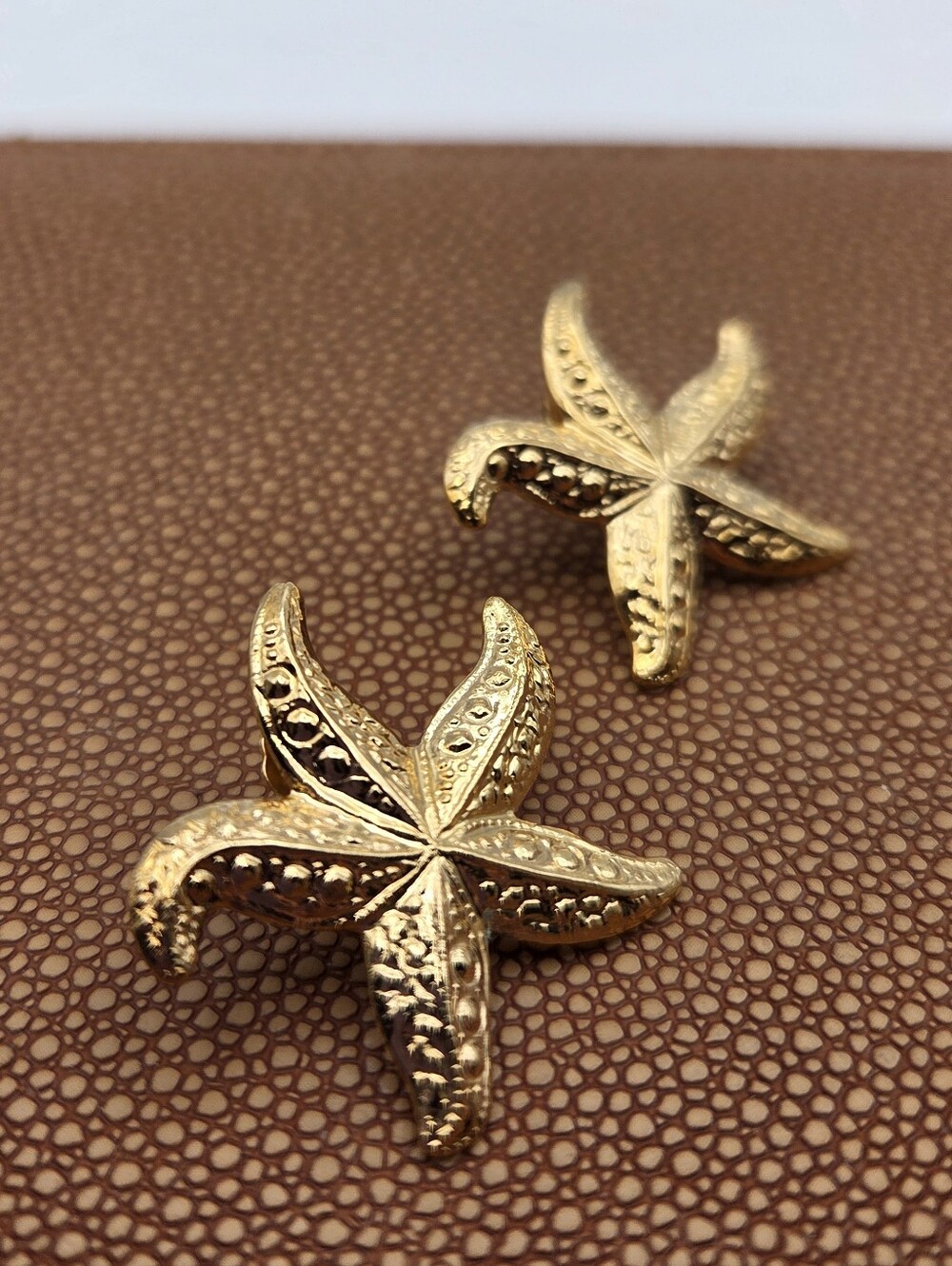 Gold Tone Starfish Earrings Coastal Beach Nautical Ocean Statement Studs